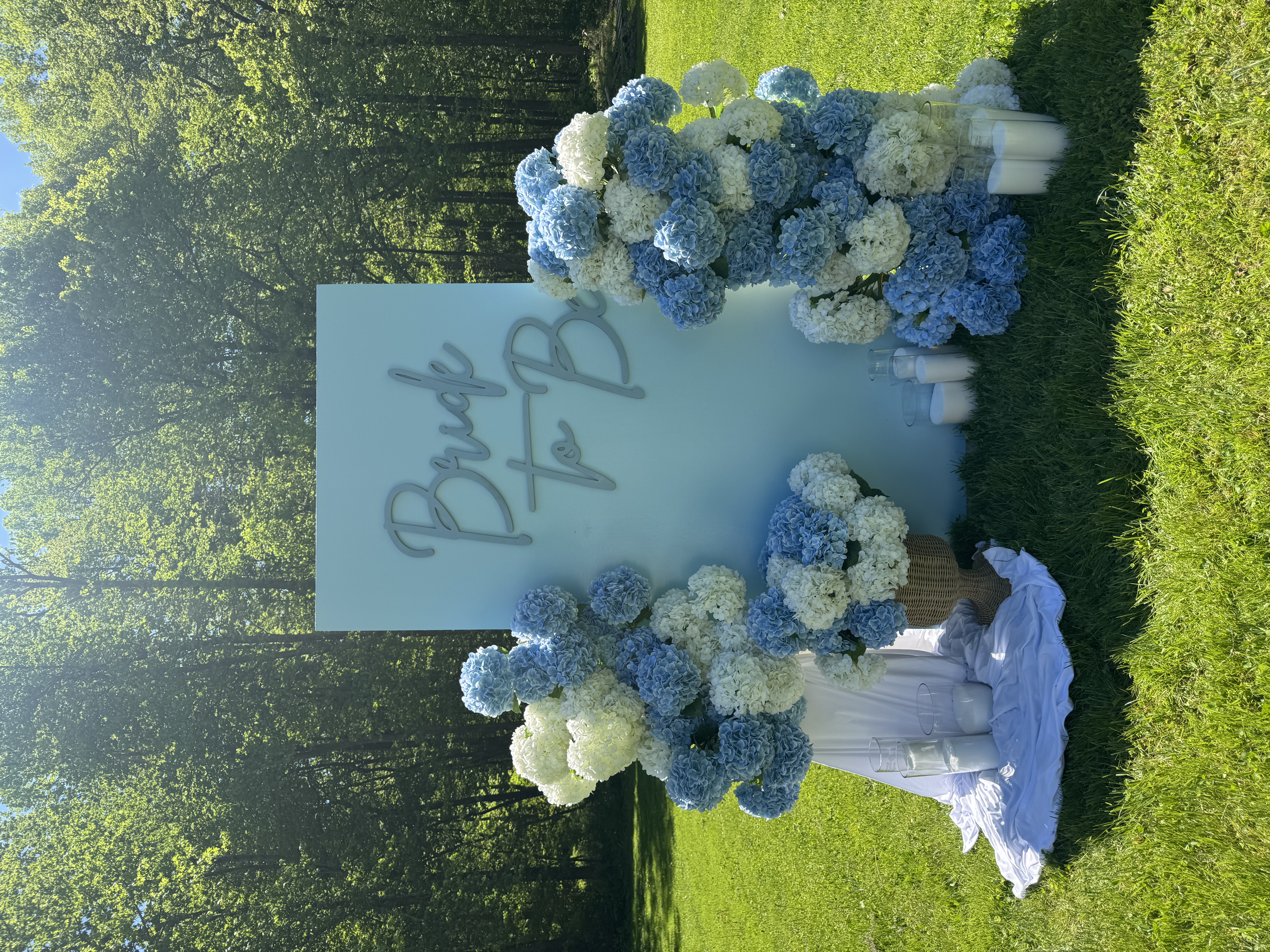 Blue and white hydrangea bridal shower backdrop rental in New Jersey