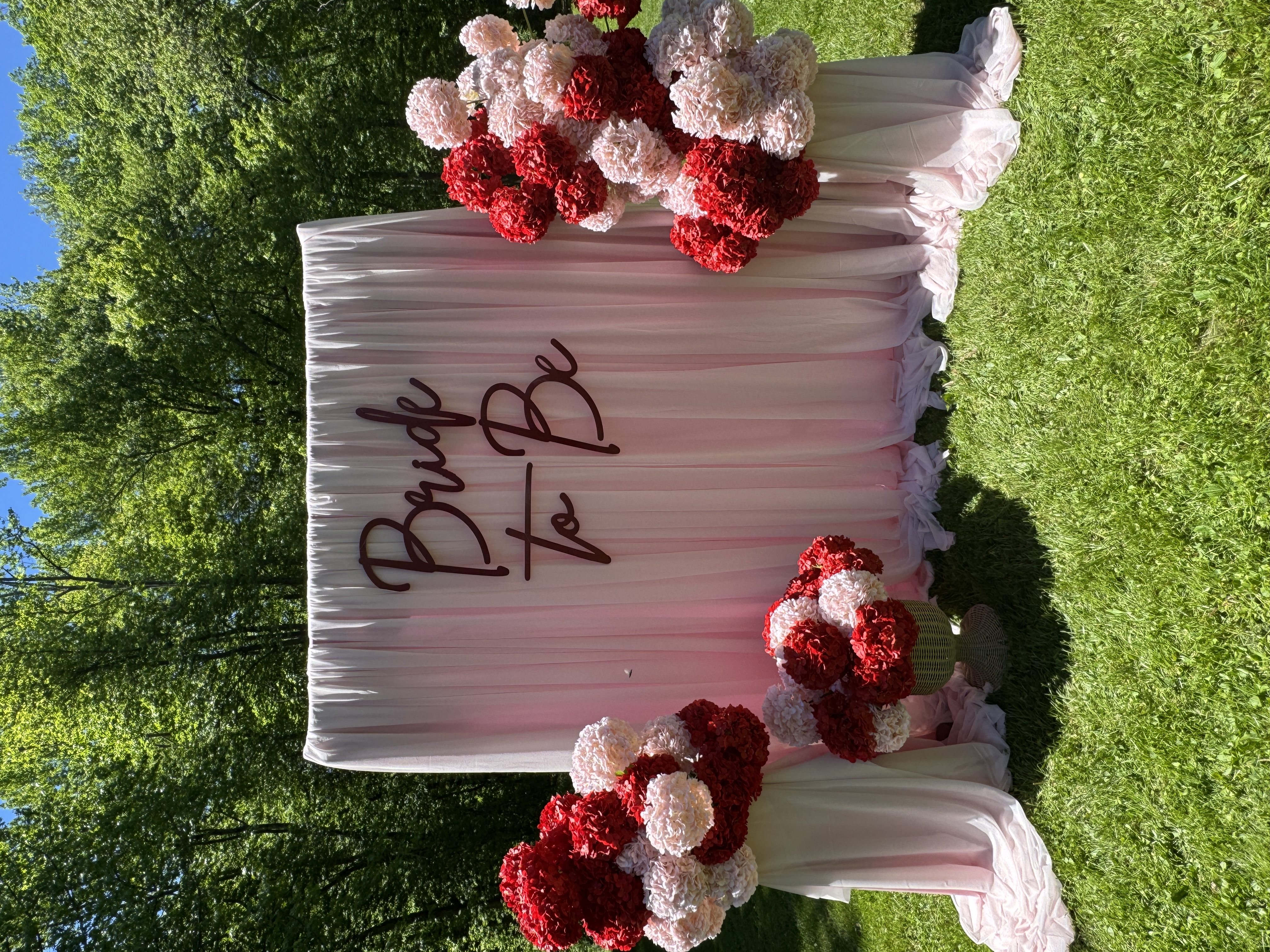Blush pink draped bridal shower backdrop rental in New Jersey