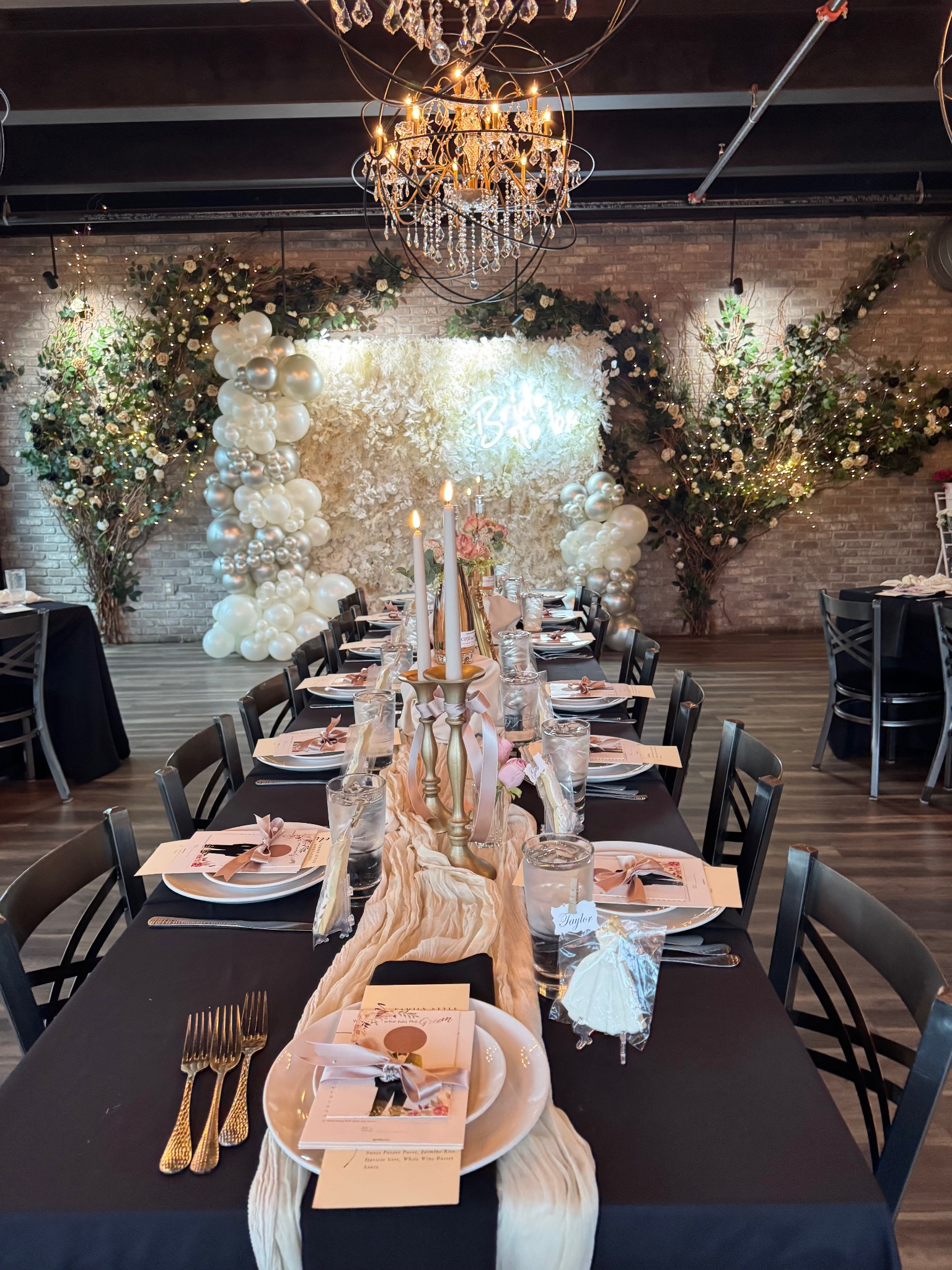 Elegant bridal shower photo backdrop with flowers in New Jersey