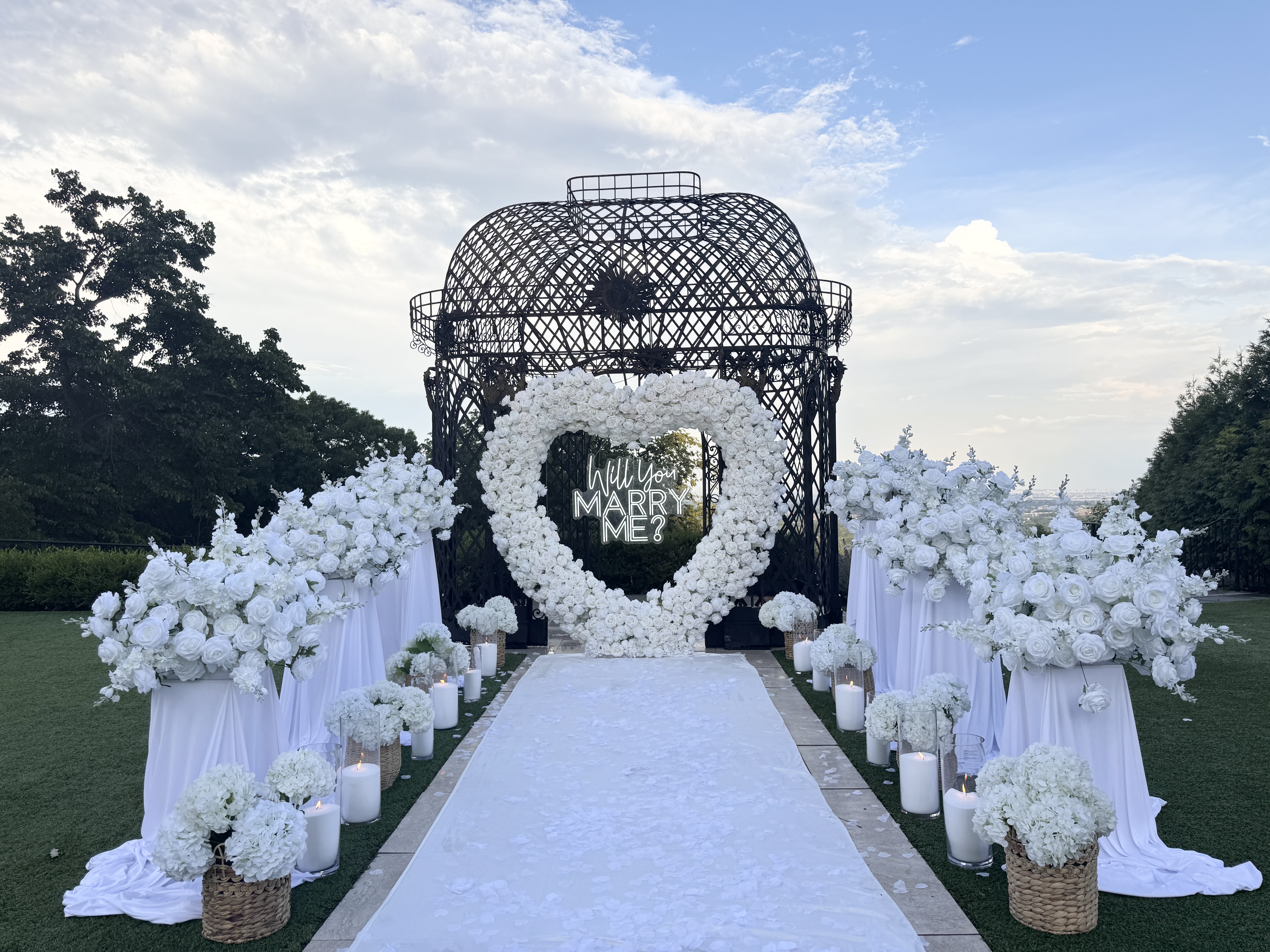 Luxury proposal package setup in hign lawn New Jersey with premium floral decor and elegant styling