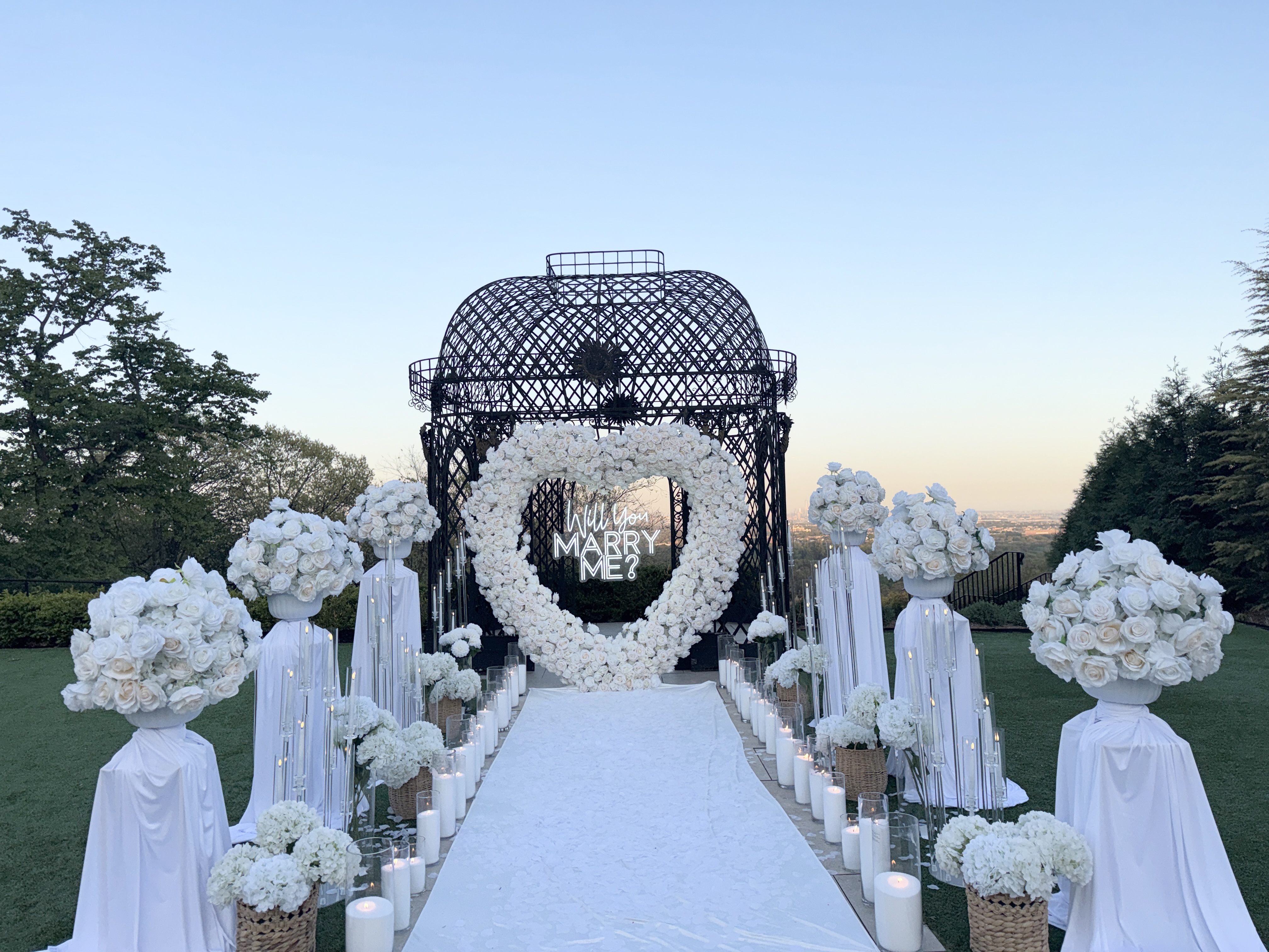 Luxury proposal package setup in New Jersey with premium floral decor and elegant styling