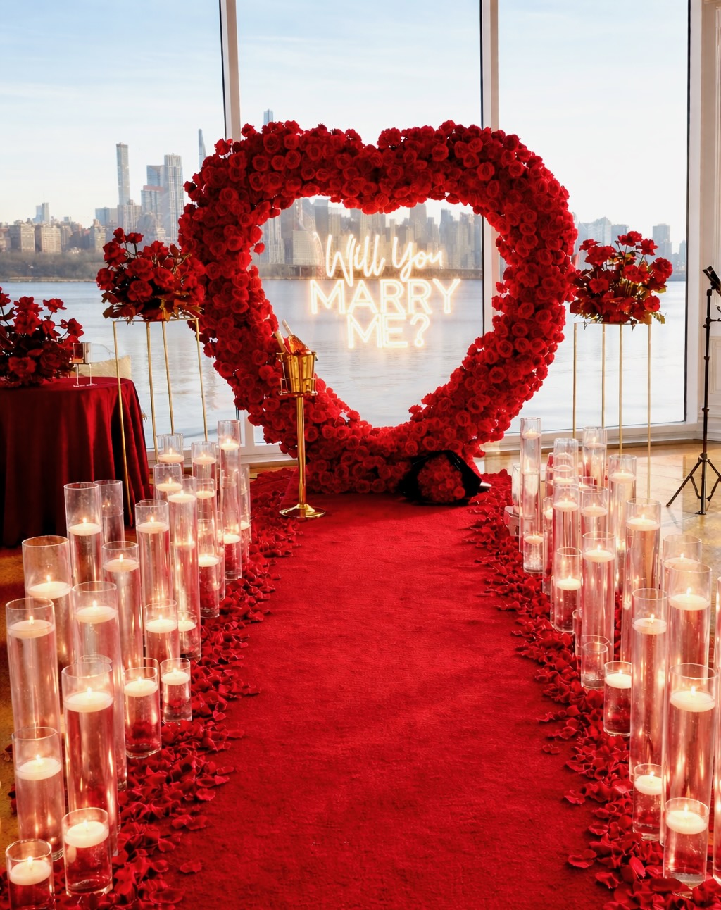 Candles and petals proposal setup